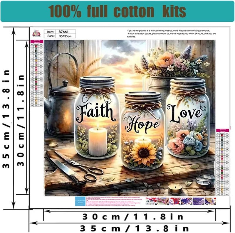Tiwabb Stamped Cross Stitch Kits for Adults - Faith,Hope,Love Wishing Bottle Embroidery Kits for Beginners Adults,11 CT Patterns Dimensions Counted Cross Stitch Kits for Arts Craft Kits 13.7X 13.7 inch - Image 4